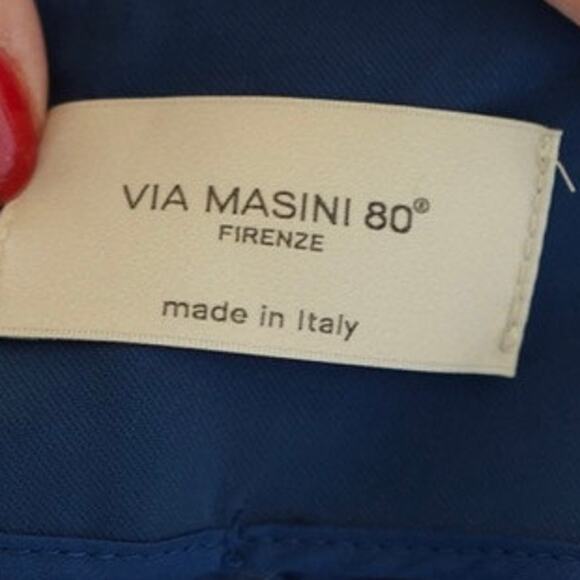 Via Masani 80 High Rise Wide Leg Belted Trouser Pants Blue Womens Size 44 - Picture 4 of 7